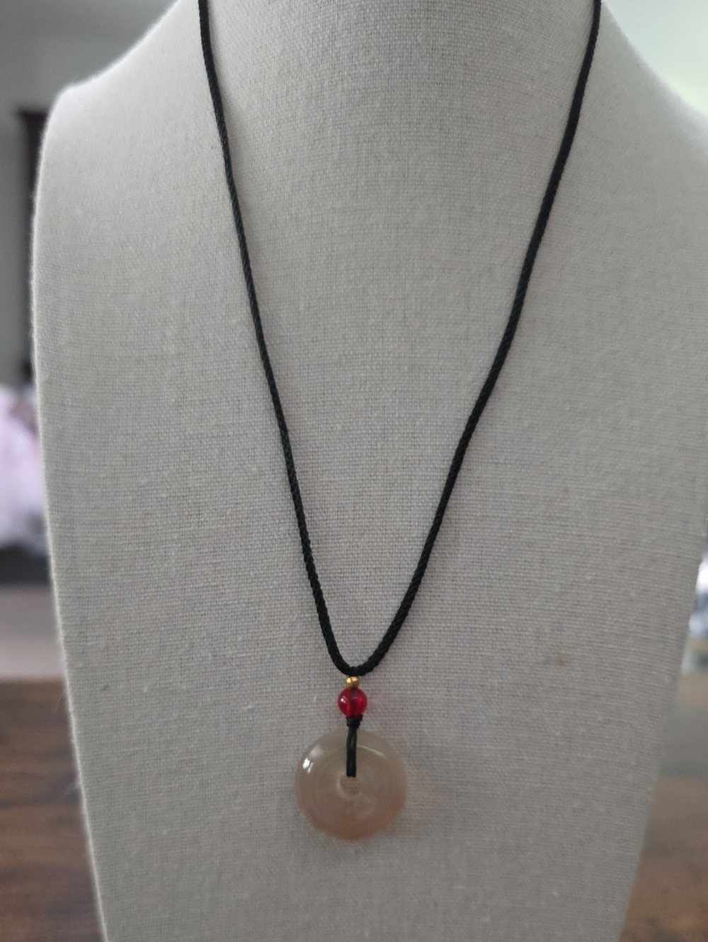 Handmade Beige Agate Donut Pendant Necklace with Red Accent Adjustable